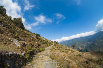 side walk  and machapuchare mountain in the middle, Annapurna conversation area, Nepal