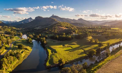 Meubelstickers Drone view of Tweed River and Mount Warning, New South Wales, Australia © Martin Valigursky