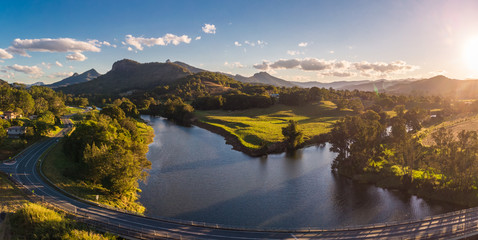 Aerial view of Tweed River and Mount Warning, New South Wales, Australia