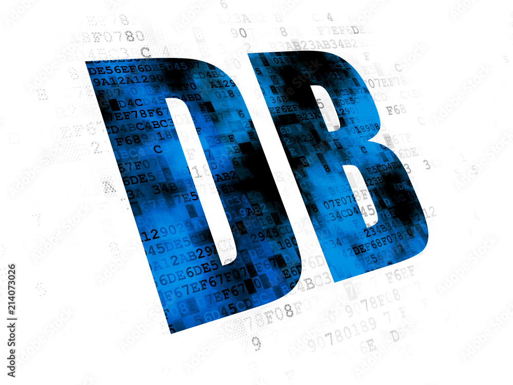 Poster stock market indexes concept: pixelated blue text db on digital background
