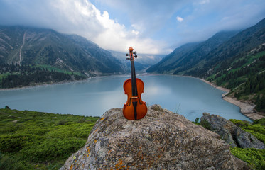 violin on the background of Mountain Lake © serikbaib