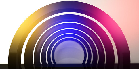 Background with neon, black arch, light. 3D rendering
