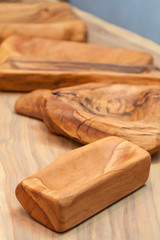 Wooden bowls made from carving and shaping old wood.