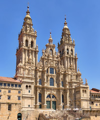 Fototapeta na wymiar Facade of historic Santiago de Compostela cathedral in Spain.