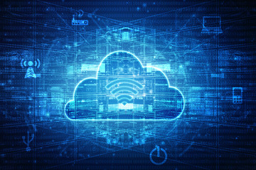 2d rendering Cloud online storage icons with WiFi
