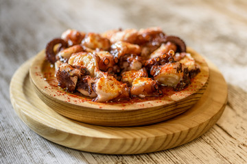 Obraz na płótnie Canvas Galician style octopus dish, classic Spanish tapas dish.