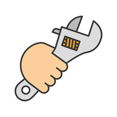 Hand holding wrench color icon