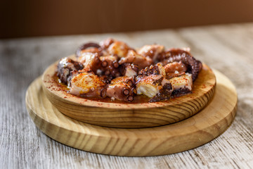 Galician style octopus dish, classic Spanish tapas dish.