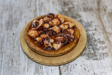 Galician style octopus dish, classic Spanish tapas dish.