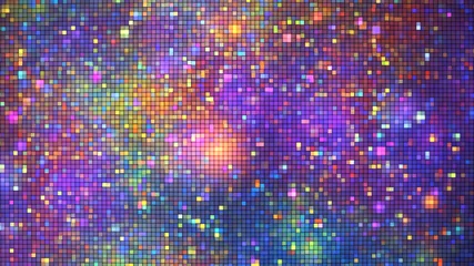 Abstrakte glitzernde geometrische Textur mit orangefarbenen, blauen und violetten Pixeln. Fantasy-Fraktal-Design. Digitale Kunst. 3D-Rendering. © Klavdiya Krinichnaya
