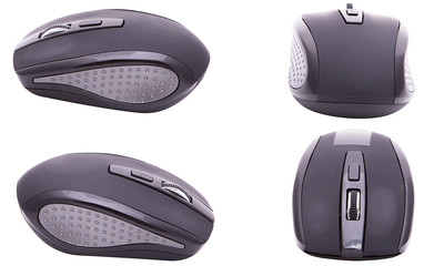 Computer mouse from different angles isolated on white background. Wireless accessory for internet communication