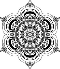 Beautiful lotus blossom mandala in black and white