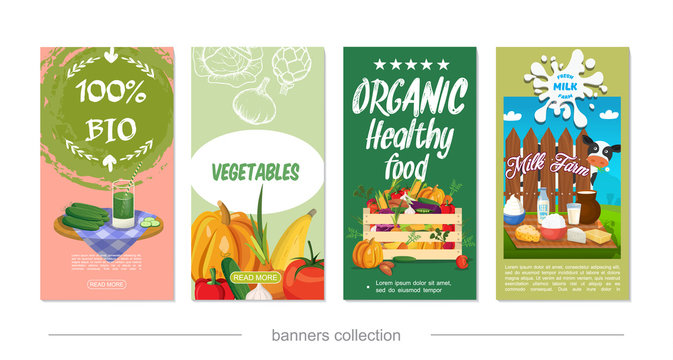 Flat Healthy Eco Food Vertical Banners