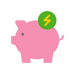 Piggy bank and flash sign, Flat icon saving energy and environmental concept