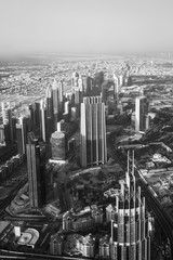 Top view of Dubai city in UAE, black and white