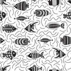Seamless pattern with cute fishes