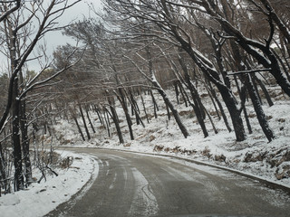 Snow covered Biokovo mountain road