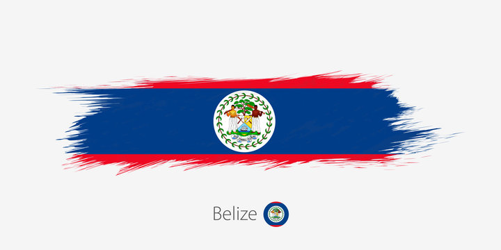 Flag of Belize, grunge abstract brush stroke on gray background.