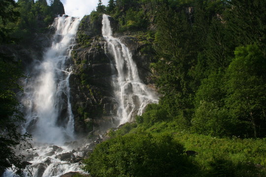 Waterfall Cascata di Nardis in Parco Naturale Adamello Brenta near Pinzolo in South Tyrol in Italy
