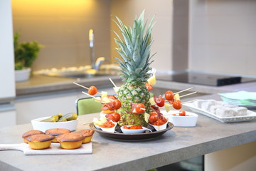 catering appetizer ham, cheese, tomato and salty mafin