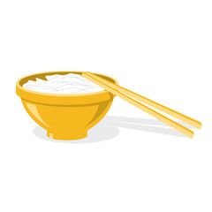 Chinese chopsticks and plate with rice or noodles