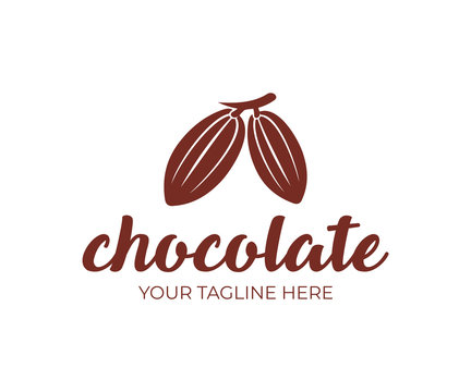 Chocolate, Cocoa Fruits Hang On A Branch, Logo Template. Chocolate Cocoa Beans, Cocoa Pod And Plant Cacao, Vector Design. Nature And Food, Illustration