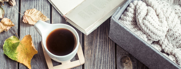autumn still life with a cup of coffee