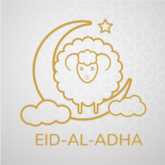 Vector greeting card design with cute Baby Sheep for Muslim Community, Festival of Sacrifice, Eid-Al-Adha Mubarak.