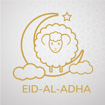 Vector greeting card design with cute Baby Sheep for Muslim Community, Festival of Sacrifice, Eid-Al-Adha Mubarak.