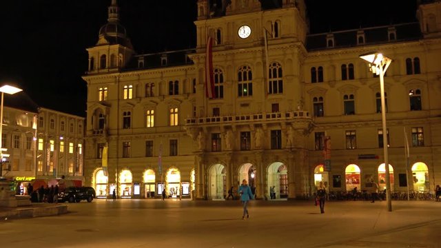 Rathaus (19 c.) at Hauptplatz at night, Graz, Austria