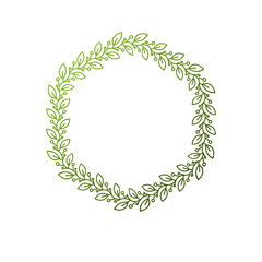 Award vintage circular frame with clear copy space made as spring design decorated with green tree leaves. Vector retro style label, heraldry emblem isolated on white background.