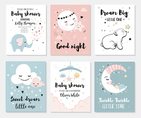 Fototapeten Kleiner Bär, Elefant, Mond und Stern, süße Figuren, Poster für Babyzimmer, Grußkarten, Kinder- und Baby-T-Shirts und Kleidung © Colorlife