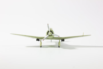 WW2 japanese fighter plane miniature model font view. 