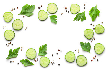 frame of fresh cucumbers and spices