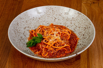 Pasta bolognese with sauce