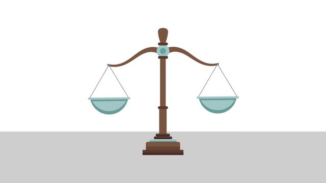Justice balance cartoon over white background High Definition animation colorful scenes