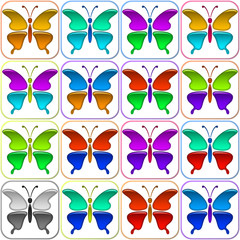 Set of Glossy Icons Butterflies with Colorful Wings, Isolated on White Background. Eps10, Contains Transparencies. Vector