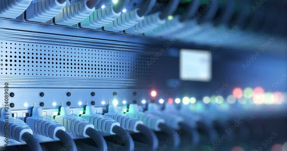 Poster data center cloud connection network router and switch. 4k 60 fps uhd seamless loop. f network devic
