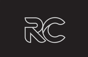 black and white alphabet letter rc r c logo combination