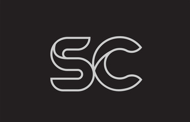 black and white alphabet letter sc s c logo combination