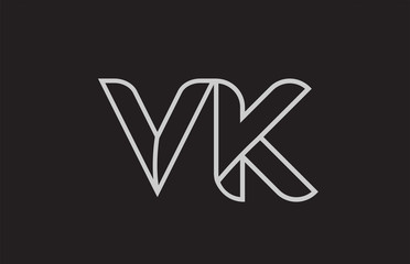 black and white alphabet letter vk v k logo combination