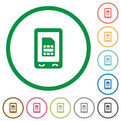 Mobile sim card flat icons with outlines