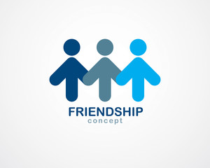 Teamwork and friendship concept created with simple geometric elements as a people crew. Vector icon or logo. Unity and collaboration idea, dream team of business people blue design.
