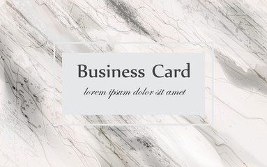 Business card on white marble background. Elegant poster with stone pattern textures illustrations
