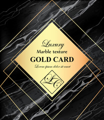 Golden luxury card black marble background. Elegant poster with stone pattern textures illustrations