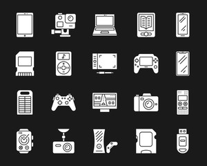 Device white silhouette icons vector set