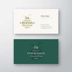 Coconut Exotic Cocktails Bar Abstract Elegant Vector Sign or Logo and Business Card Template. Premium Stationary Realistic Mock Up. Modern Typography and Soft Shadows.