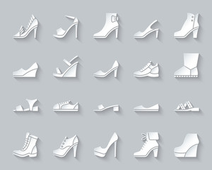 Shoes simple 3D paper cut icons vector set