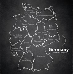 Germany map separate region individual names blackboard chalkboard vector