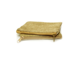 Small cloth bag with zipper isolated on white background